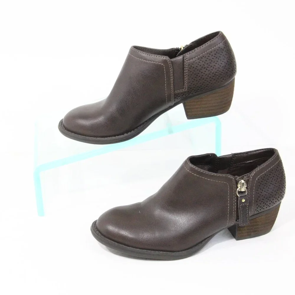 Dr. Scholl's Brown Booties sz 6 Women Faux Leather Boots Block Heel